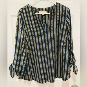 LIKE NEW Michael Kors size XL Navy and Gold Patterned Blouse